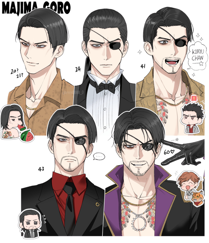 6+boys, age_progression, beard, black_hair, bow, bowtie, chibi, commentary