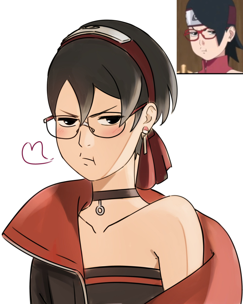 1girl, absurdres, anime_screenshot_inset, black_eyes, black_hair, black_jacket, boruto:_naruto_next_generations, boruto:_two_blue_vortex