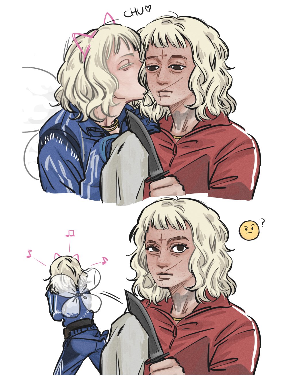 2026, 28_days_later, 28_years_later:_the_bone_temple, 2girls, animal_ears, blonde_hair, cat_ears, closed_eyes