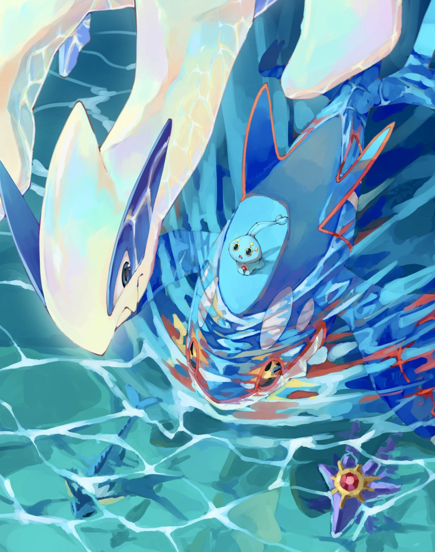 black_eyes, cetacean_tail, colored_sclera, commentary_request, fang, fins, fish_tail, flying
