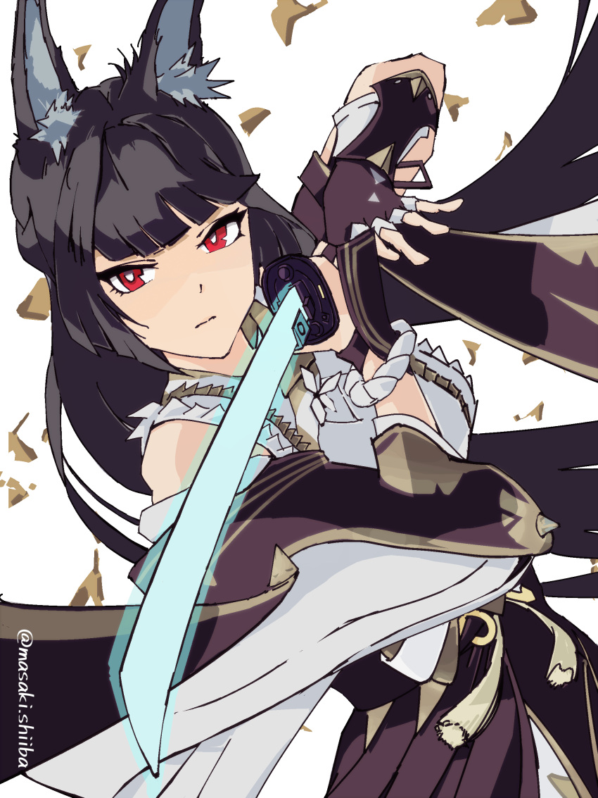 1girl, absurdres, animal_ear_fluff, animal_ears, bare_shoulders, black_dress, black_hair, closed_mouth
