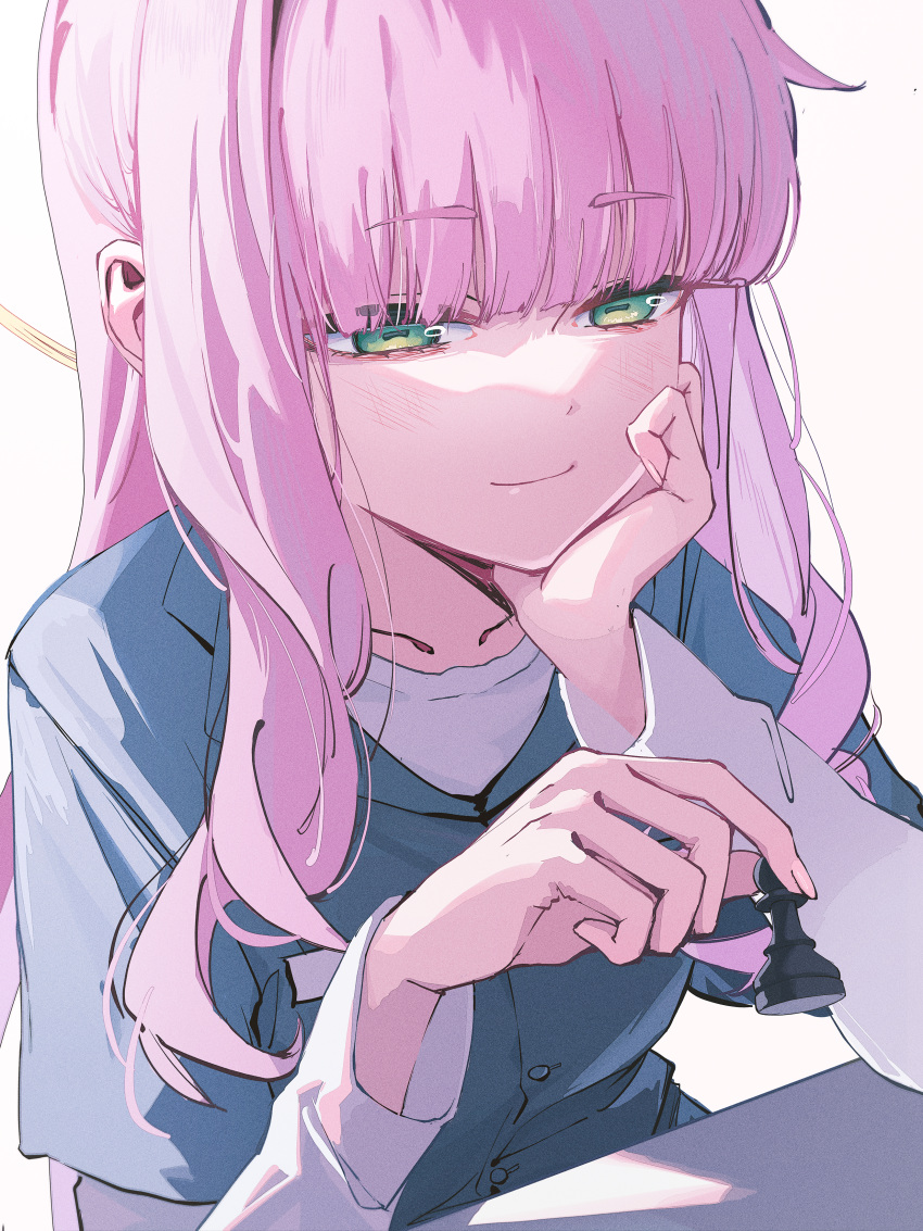 1girl, absurdres, blue_archive, board_game, chess, chess_piece, eironeus, green_eyes