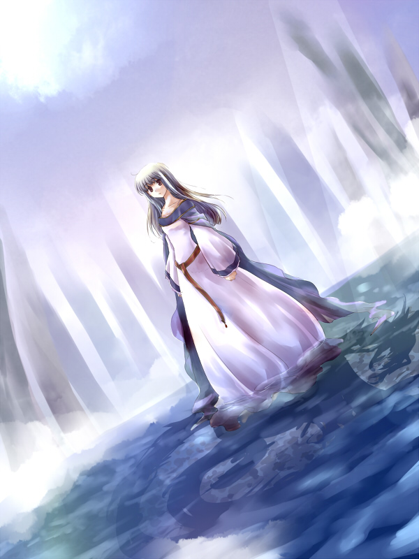 dress, fire_emblem, fire_emblem:_seisen_no_keifu, harushino, long_hair, silver_hair, solo, water, yuria_(fire_emblem)
