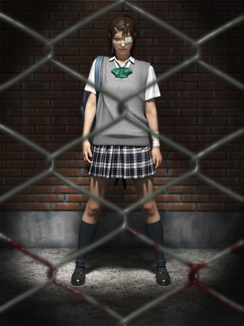 asian, bad_end, blood, cg, eyepatch, female, fence, realistic, schoolgirl, yandere, yoshitaka_kawakami