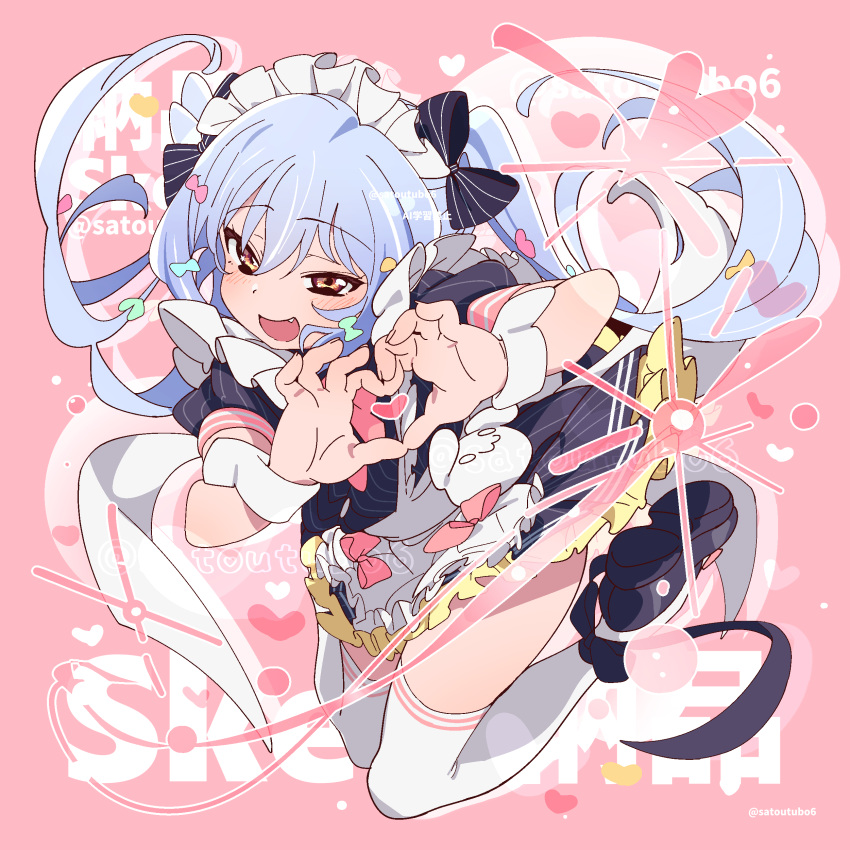1girl, absurdres, apron, black_dress, black_shirt, blue_bow, blue_hair, bow