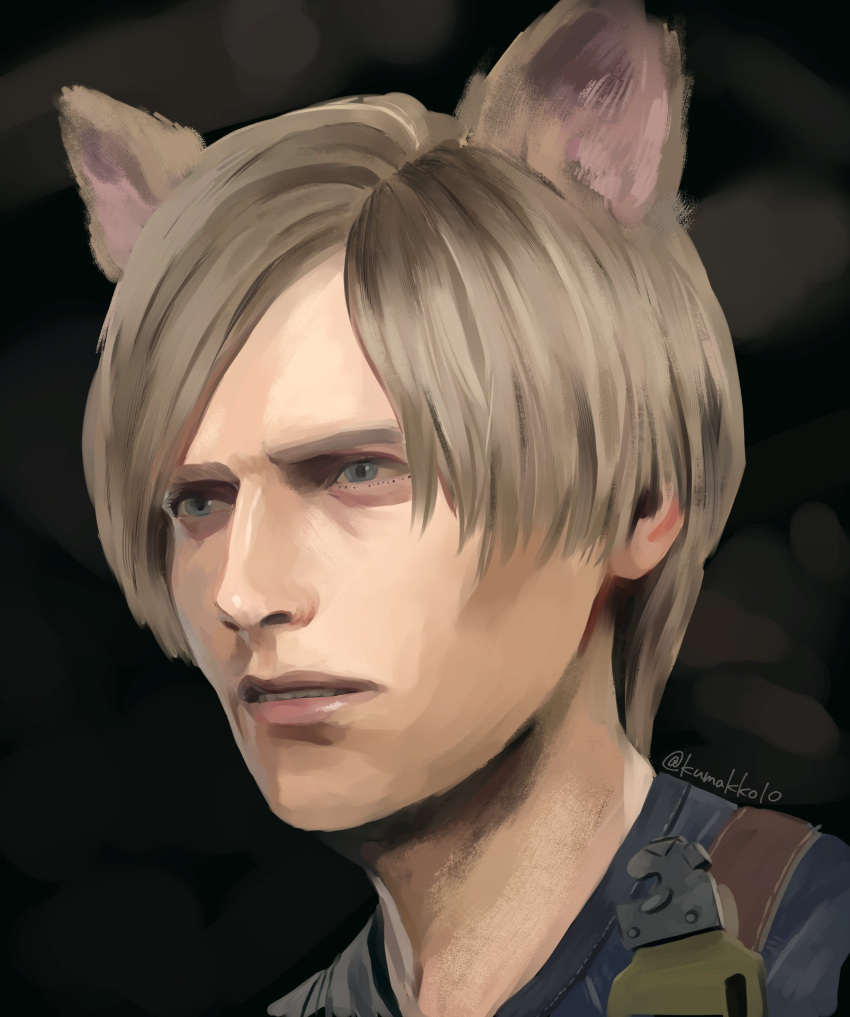 1boy, absurdres, aegyo_sal, animal_ears, blonde_hair, blue_eyes, cat_boy, cat_ears