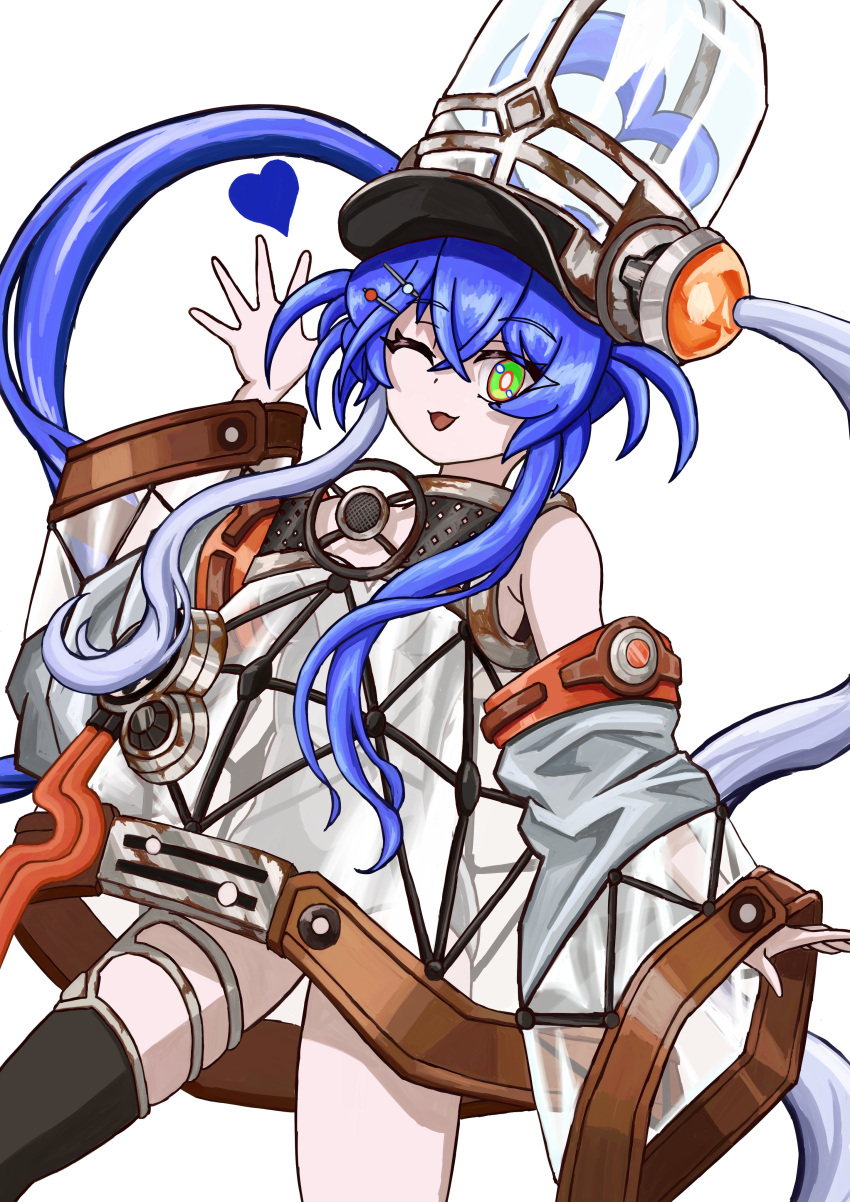 1girl, absurdres, ahoge, blue_hair, commentary_request, detached_sleeves, dress, duel_monster