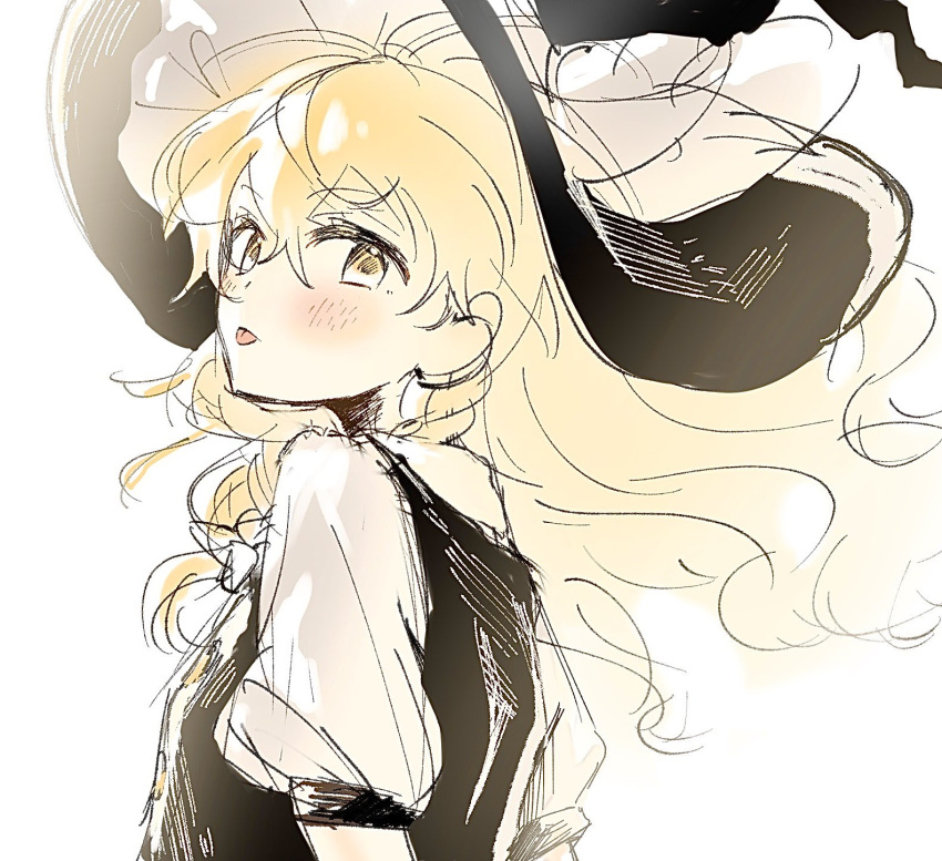 1girl, asanagi_ron, black_vest, blonde_hair, blush, braid, commentary, floating_hair
