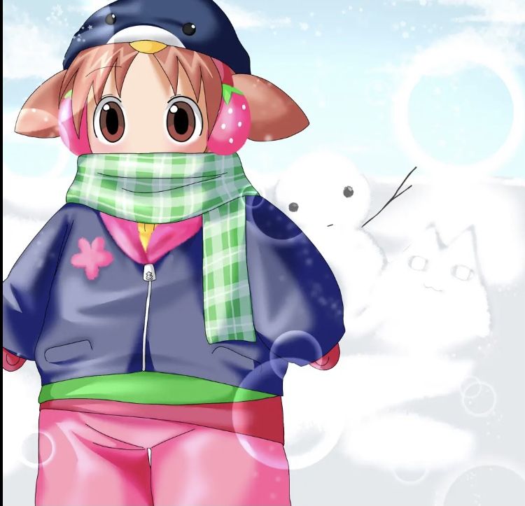 1girl, azumanga_daioh, blue_coat, blue_sky, brown_eyes, brown_hair, canihavepromo, cat
