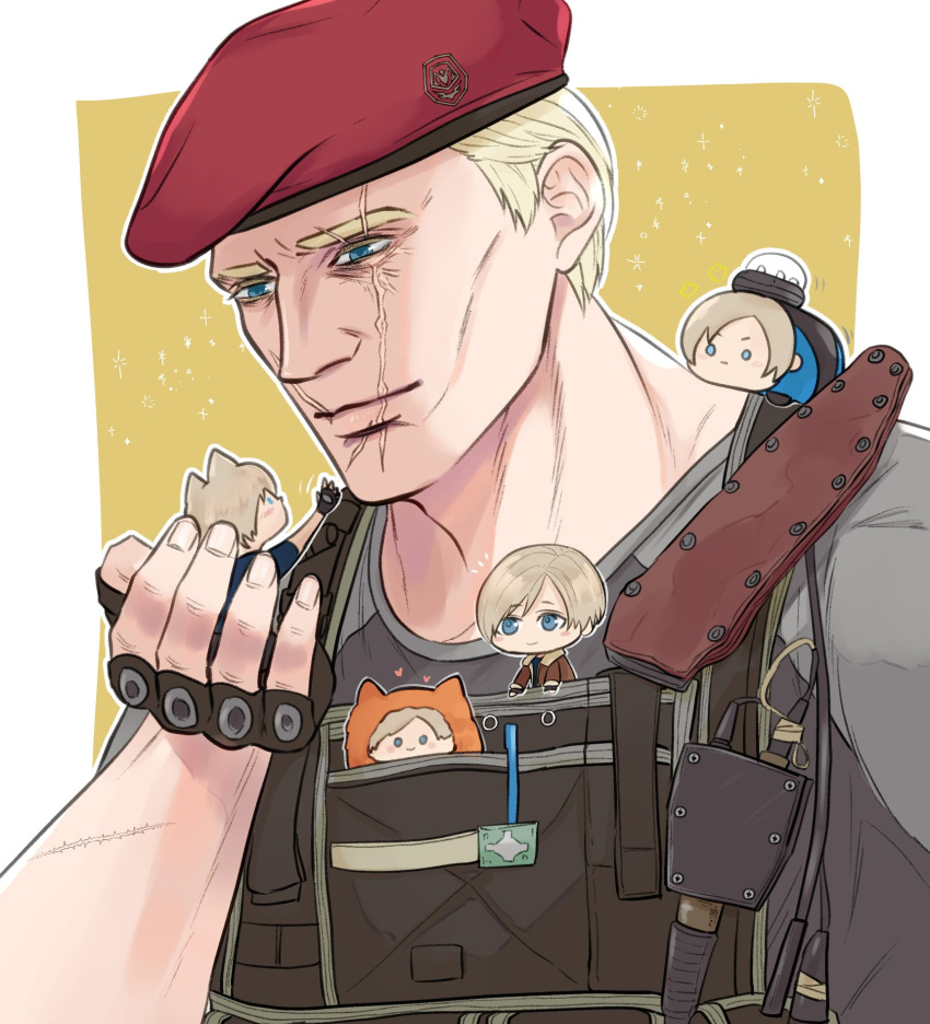 5boys, black_gloves, black_shirt, black_vest, blonde_hair, blue_eyes, cat_boy, commentary_request