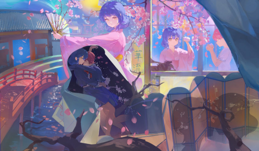 2girls, absurdres, aged_down, arch_bridge, architecture, arm_around_another's_waist, arm_on_another's_shoulder, arm_up