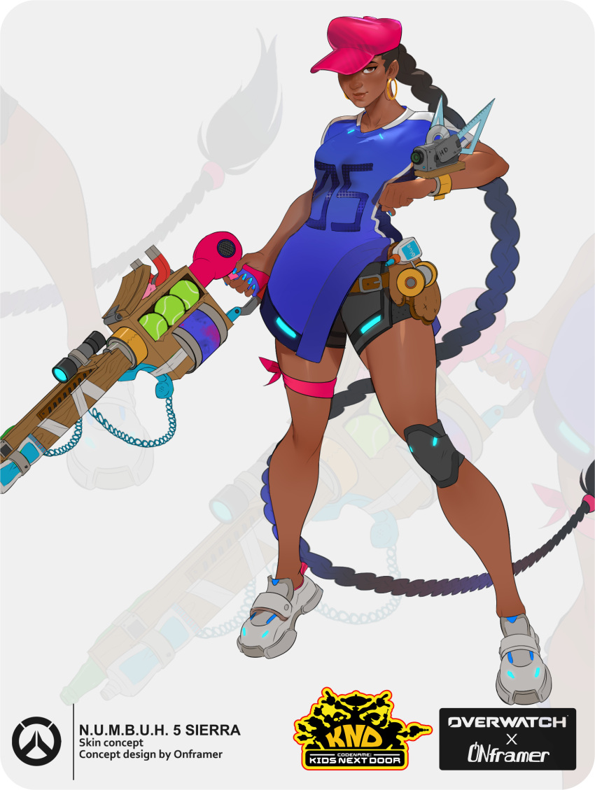 1girl, absurdly_long_hair, artist_name, ball, black_hair, black_shorts, blue_shirt, braid