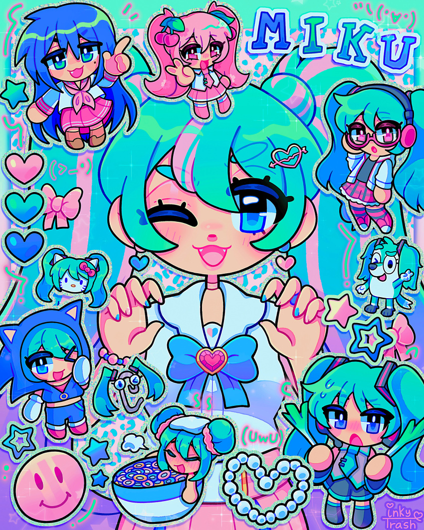 6+girls, absurdres, aqua_hair, aqua_theme, blue_eyes, bluey, character_name, clippy