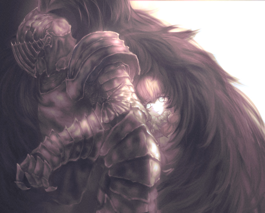 absurdres, arm_armor, armor, black_souls, black_souls_2, blonde_hair, blue_eyes, braid, full_armor, fur_collar, fur_trim, gerda_(black_souls), grimm_(black_souls), highres, knight, novemdecim, shoulder_armor, twin_braids, warm_colored, winter_clothes