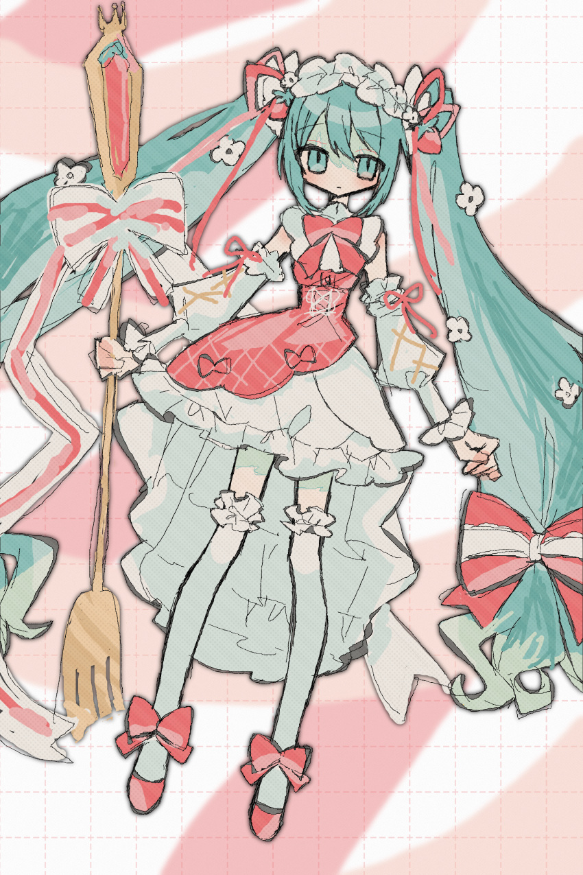 1girl, absurdres, aqua_eyes, aqua_hair, commentary, detached_sleeves, dress, fork