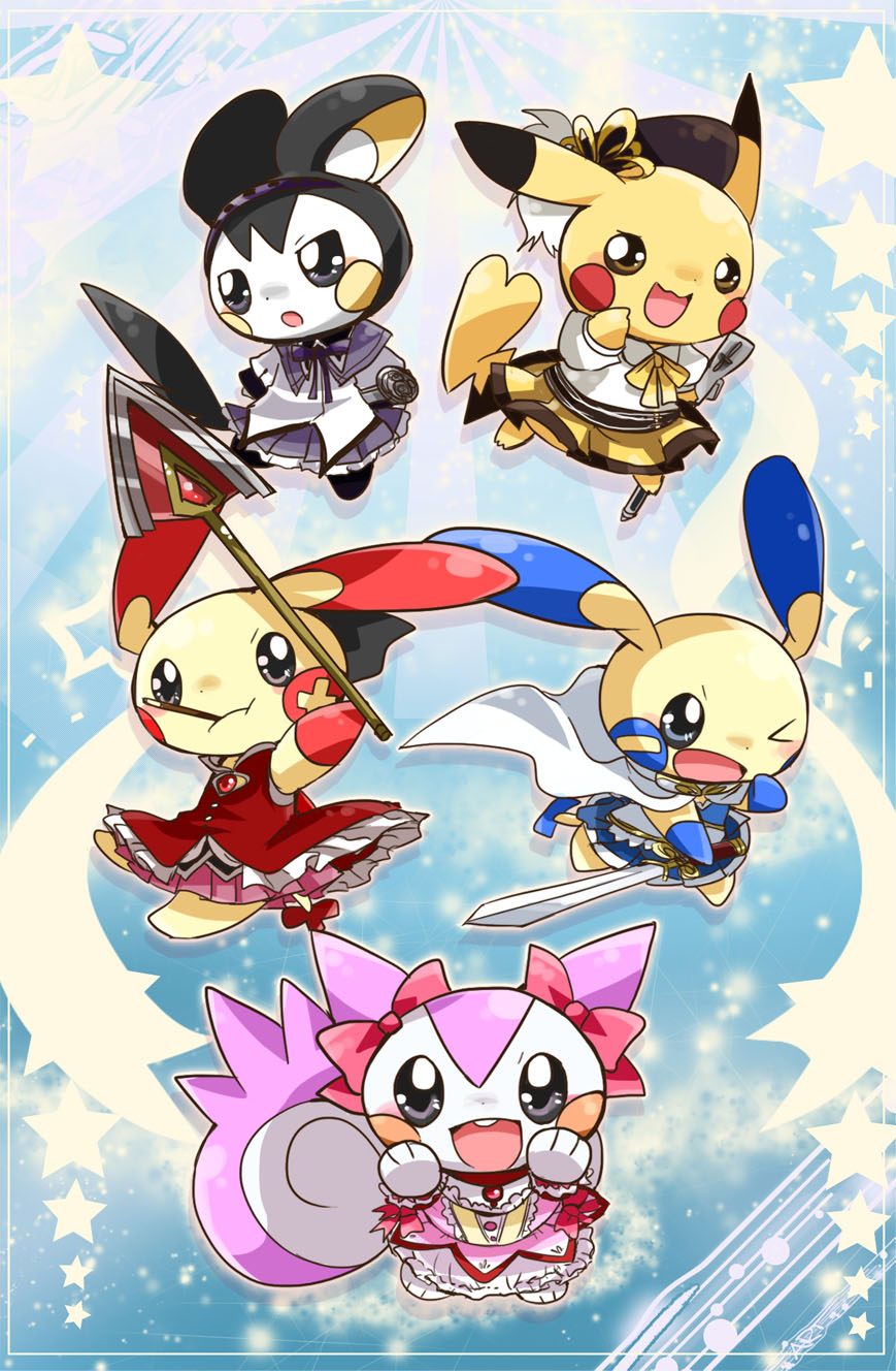 akemi_homura, akemi_homura_(cosplay), akemi_homura_(magical_girl), alternate_color, bow, bowtie, cape, clothed_pokemon