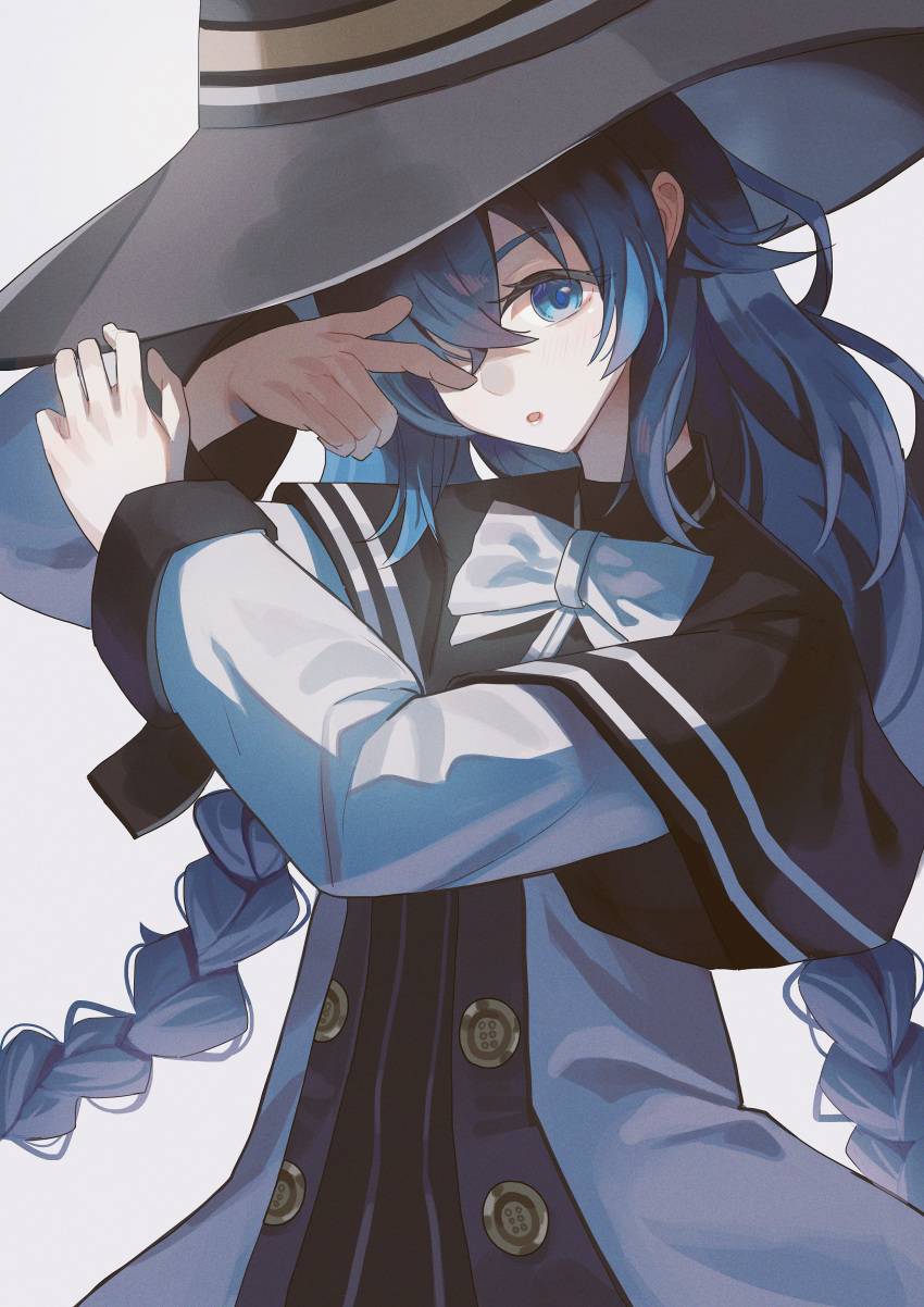 1girl, absurdres, blue_eyes, blue_hair, braid, chujiuo, commentary, hair_between_eyes