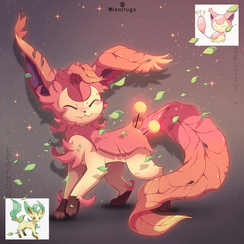 :3, animal_focus, artist_name, brown_fur, character_name, closed_eyes, commission, falling_leaves