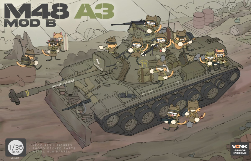 19vodnik, animal_ears, apocalypse_now, assault_rifle, blonde_hair, bomb, browning_m1919, can, cat_ears, cat_tail, cigarette, commentary, cosplay, earpiece, english_commentary, english_text, explosive, gas_can, guitar, gun, hat, headband, helmet, holster, holstered, instrument, lieutenant_colonel_william_kilgore, lieutenant_colonel_william_kilgore_(cosplay), m16, m16a1, m48_patton, machine_gun, military_uniform, military_vehicle, model_kit, motor_vehicle, multiple_girls, multiple_persona, neco-arc, outdoors, pipe_bomb, plow, radio, radio_antenna, rifle, smoking, sunglasses, tail, tank, tsukihime, united_states_army, weapon