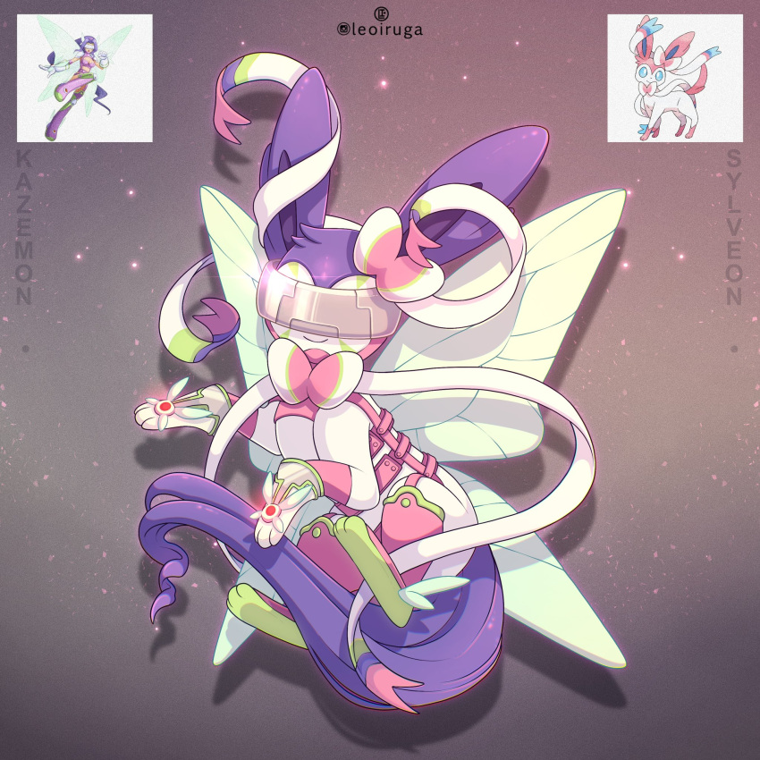 animal_focus, artist_name, bow, butterfly_wings, character_name, covered_eyes, digimon, eye_mask