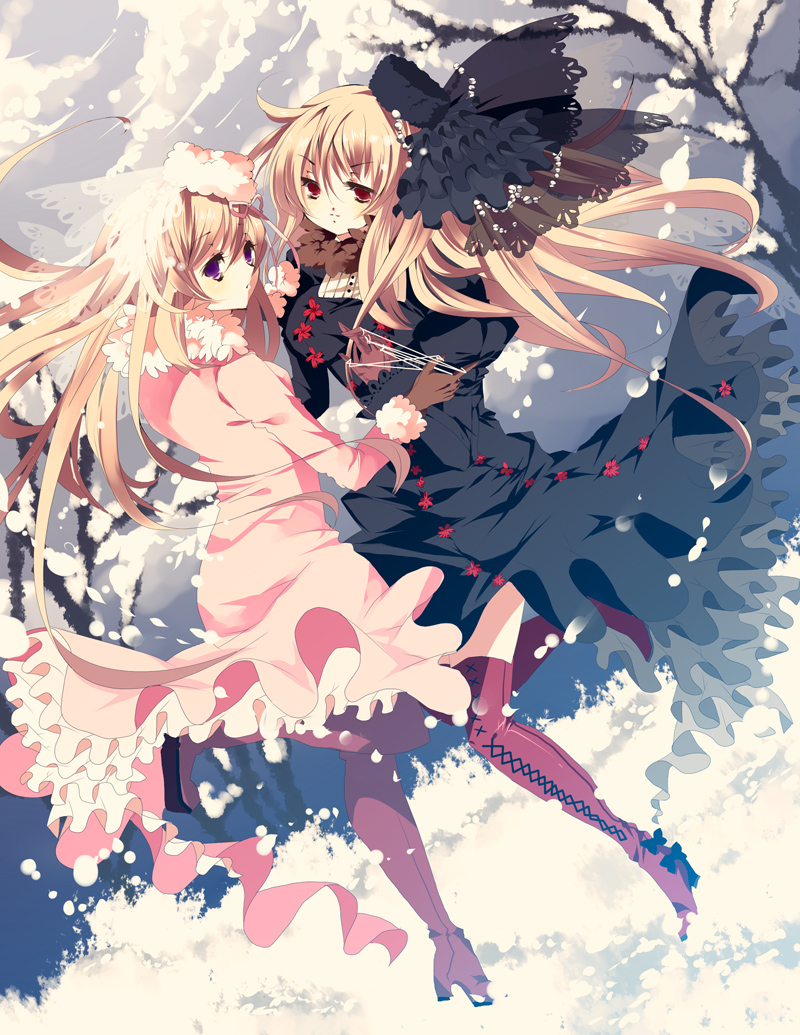 axis_powers_hetalia, blonde_hair, boots, breasts, coat, cross-laced_footwear, dual_persona, frills