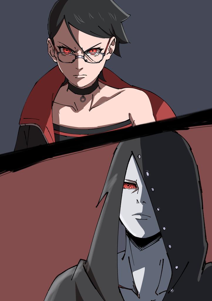 1boy, 1girl, black_choker, black_hair, black_hood, black_jacket, boruto:_two_blue_vortex, boruto_(series)