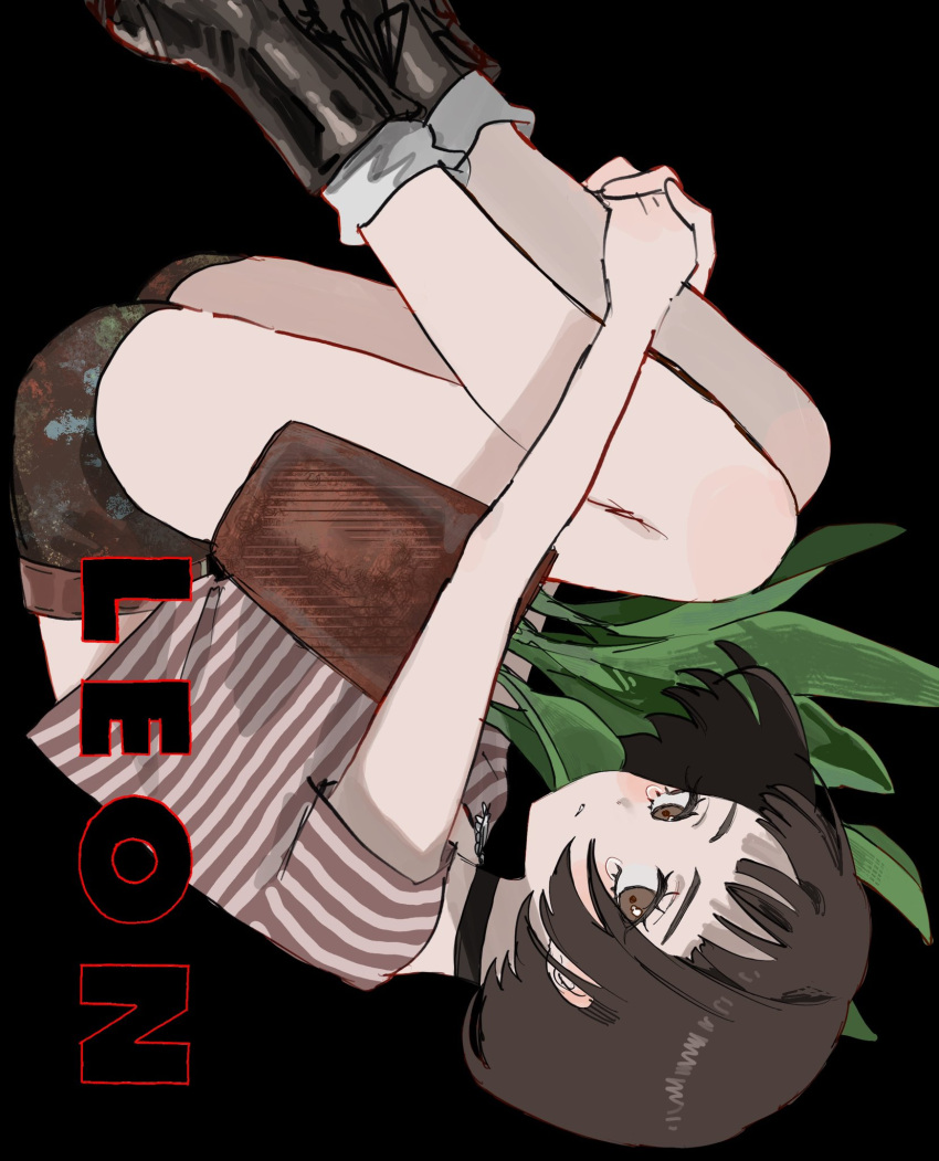 1girl, belt, black_background, black_boots, black_choker, black_shorts, blunt_bangs, blush