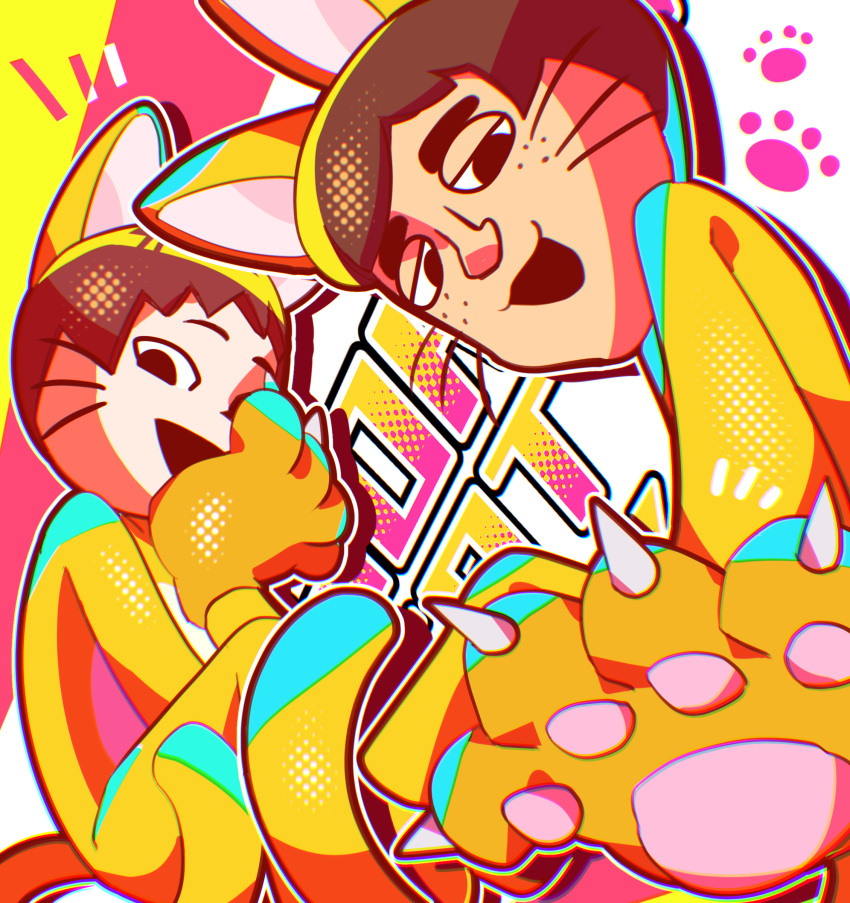 2boys, :3, absurdres, animal_costume, animal_ears, brown_hair, cat_(miitopia), cat_boy