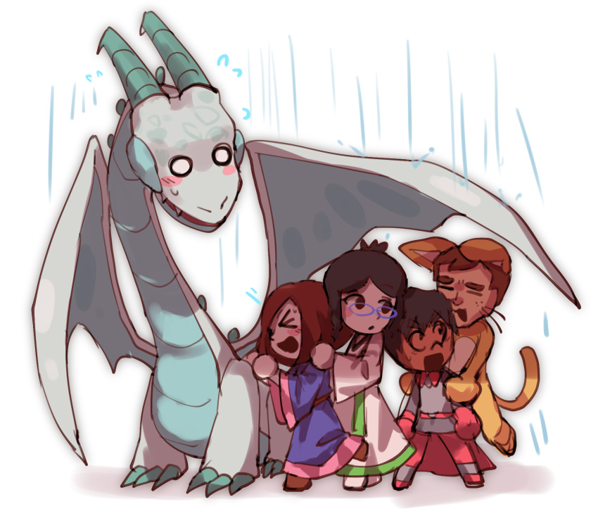 >_<, 2boys, 2girls, :3, :o, =_=, animal_costume, animal_ears