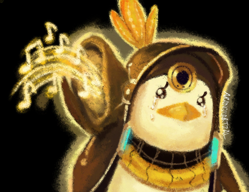 aranquartzal, beamed_eighth_notes, bird, black_background, chinese_commentary, chuni_penguin, chunithm, commentary_request