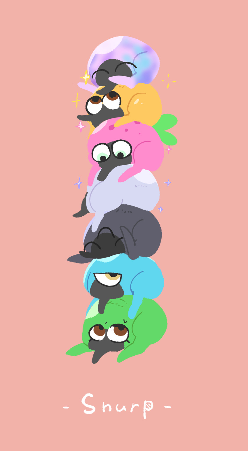 absurdres, aqua_eyes, black_snurp_(miitopia), brown_eyes, character_name, closed_eyes, commentary_request, creature