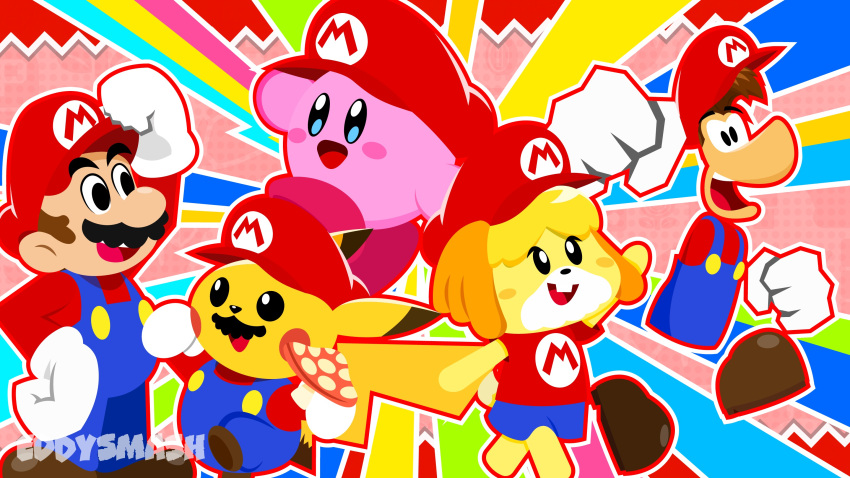 animal_crossing, eddysmash2407, highres, isabelle_(animal_crossing), kirby, kirby_(series), mario, pikachu