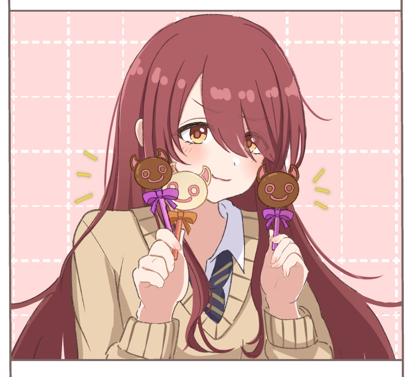 1girl, amashi_2278, brown_hair, chocolate, commentary_request, debi_tarou, hair_between_eyes, highres
