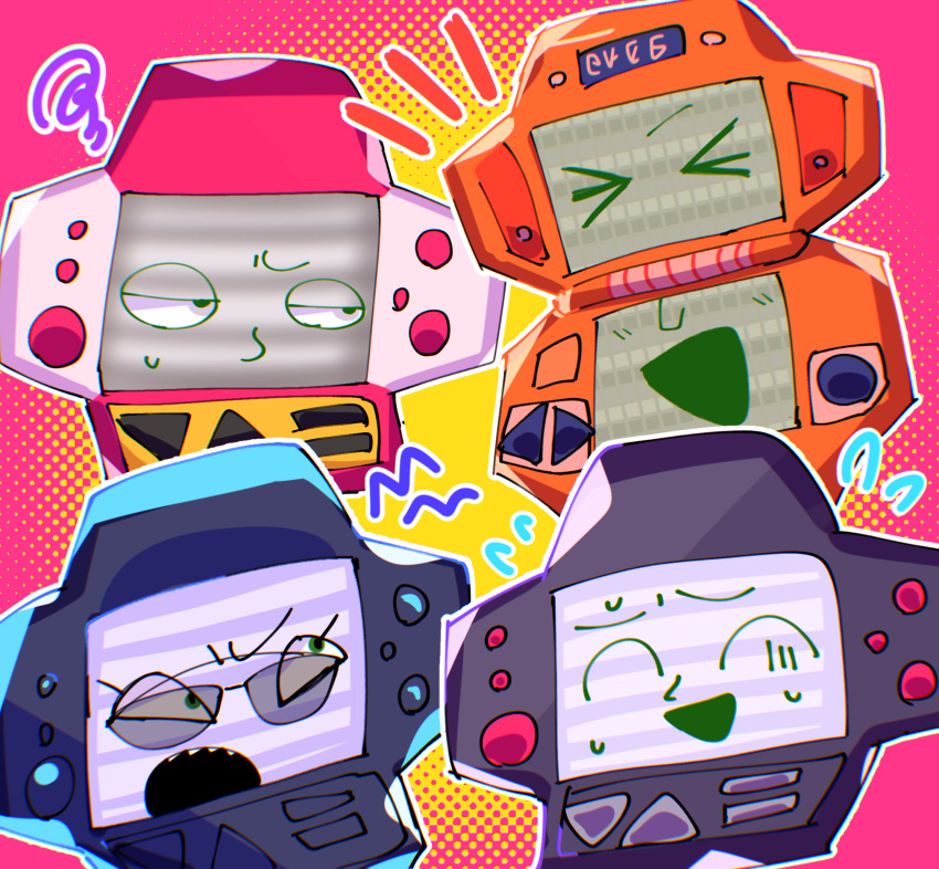 >_<, "traveler"puter_(miitopia), angry, black-framed_eyewear, calc_king_(miitopia), closed_eyes, commentary_request, eyelashes