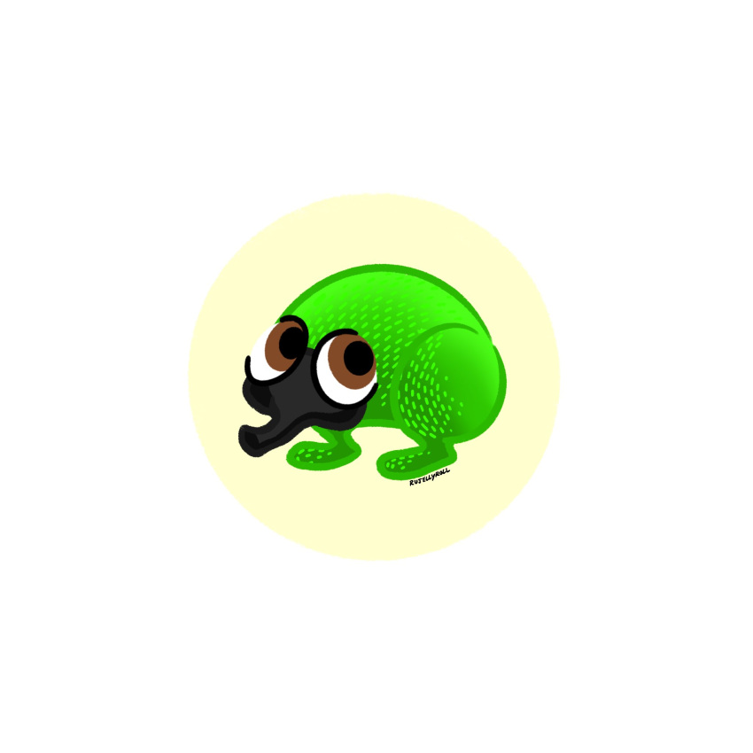 artist_name, brown_eyes, commentary, creature, creature_focus, full_body, green_snurp_(miitopia), highres, miitopia, no_humans, rujellyroll, simple_background, solo, white_background
