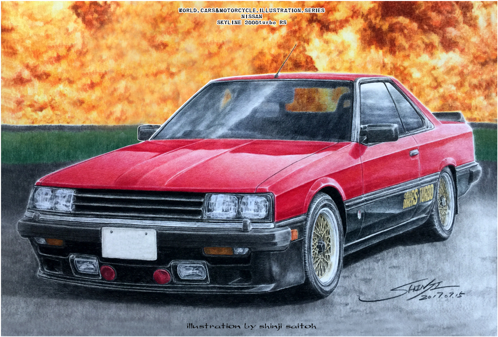 artist_name, car, colored_pencil_(medium), commentary_request, dated, motor_vehicle, nissan, nissan_skyline