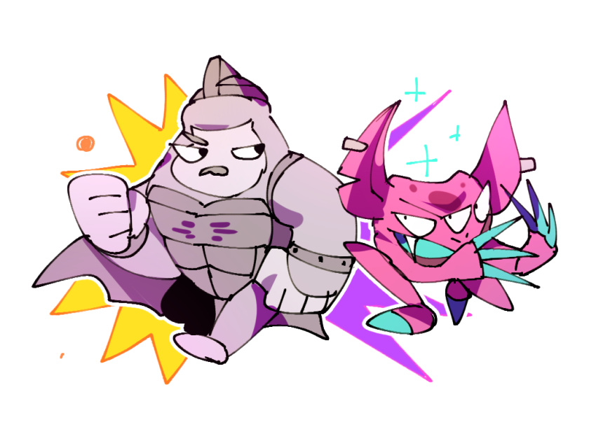 armor, claws, clenched_hands, commentary_request, earrings, facial_hair, fang, full_body
