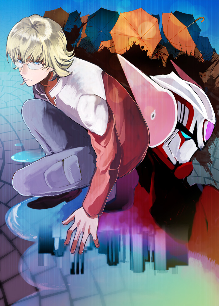 bad_id, barnaby_brooks_jr, blonde_hair, blood, blue_eyes, boots, dual_persona, fujisaki
