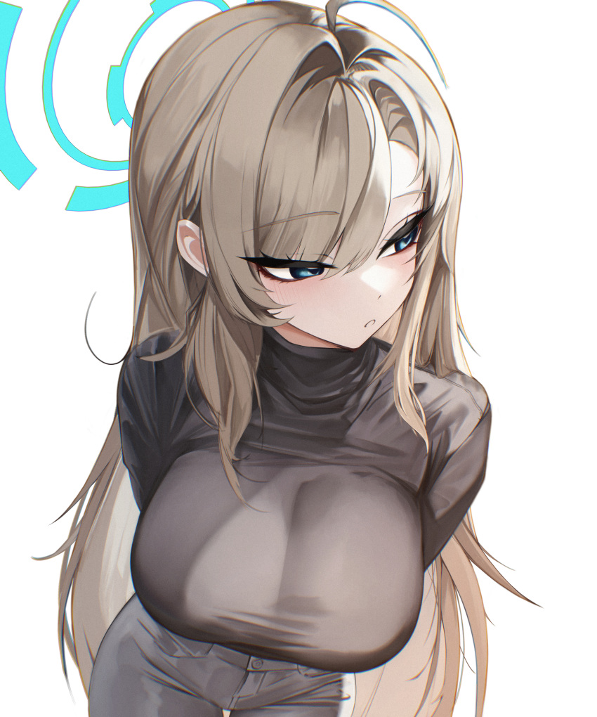 1girl, absurdres, asuna_(blue_archive), black_sweater, blonde_hair, blue_archive, blue_eyes, blue_halo