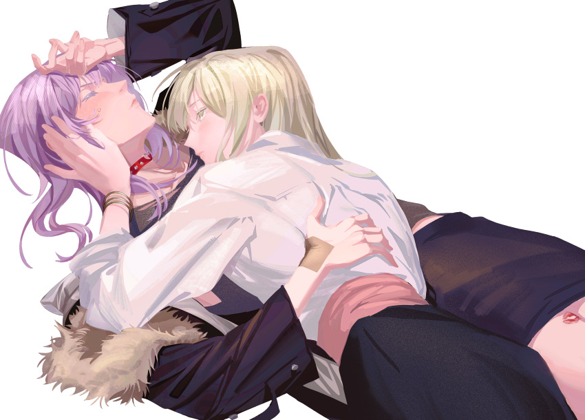2girls, absurdres, bang_dream!, bang_dream!_it's_mygo!!!!!, black_gloves, black_skirt, blush, chinese_commentary