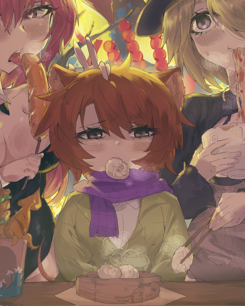 animal_ears, black_souls, black_souls_2, breasts, brown_eyes, dormouse_(black_souls), eating, food