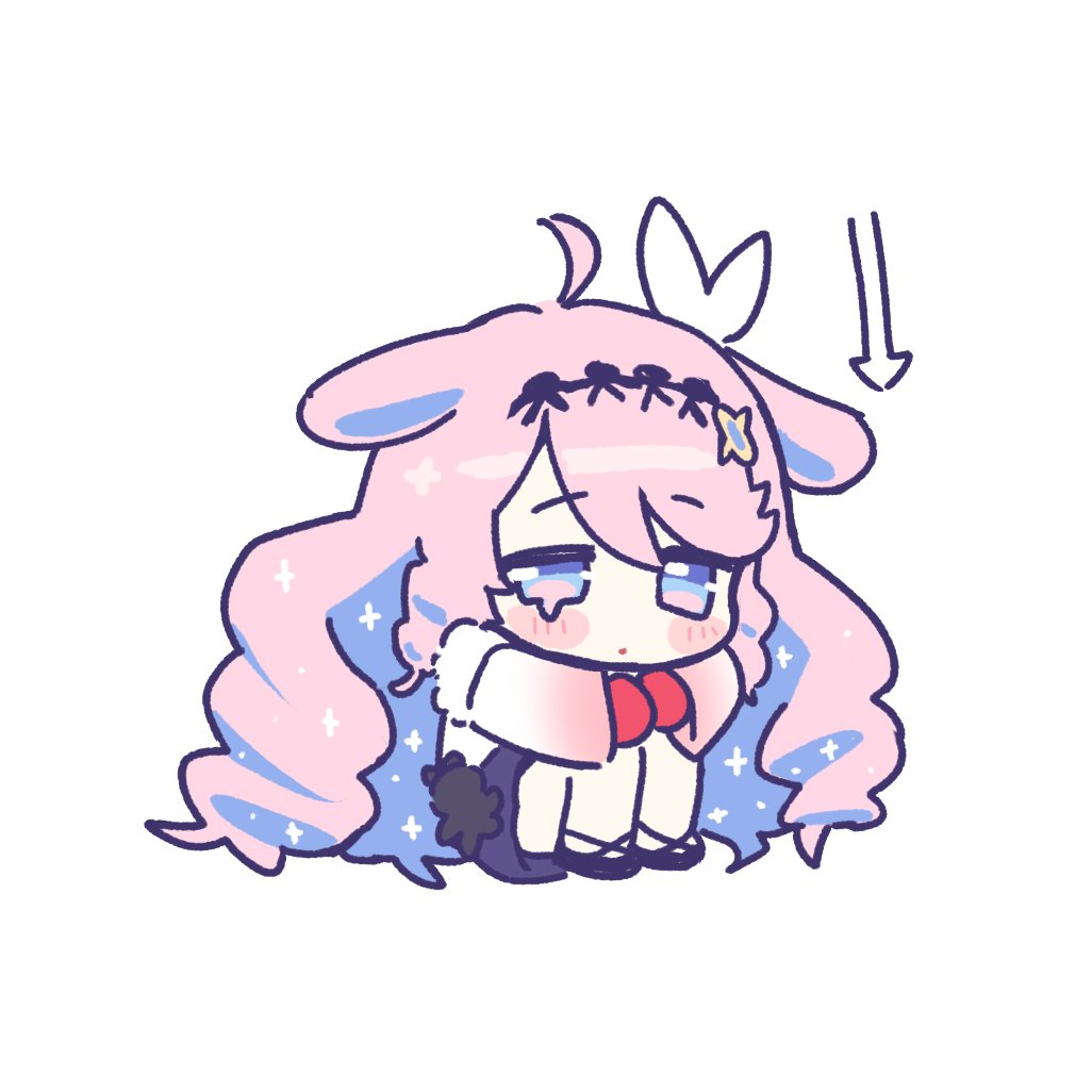 1girl, ahoge, animal_ears, blue_eyes, blue_hair, blush, colored_inner_hair, commentary