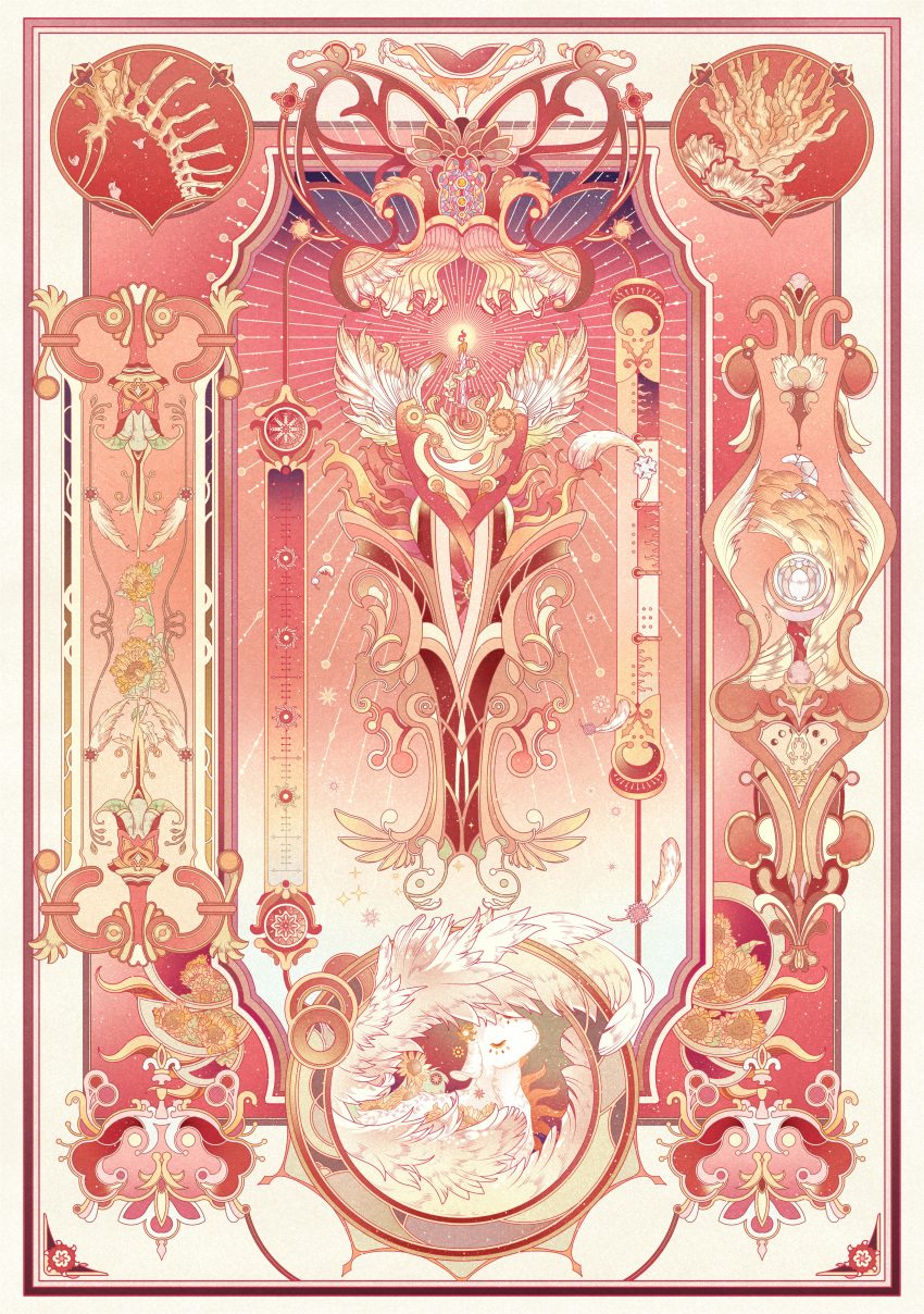 absurdres, analogous_colors, animal_skeleton, baby_animal, beiji_dahai_mi, border, candle, chinese_commentary