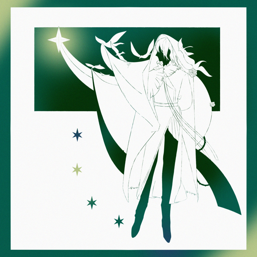 1boy, absurdres, alkaid_mcgrath, alkaid_mcgrath_(book_of_tales), arms_behind_back, beiji_dahai_mi, belt, bird