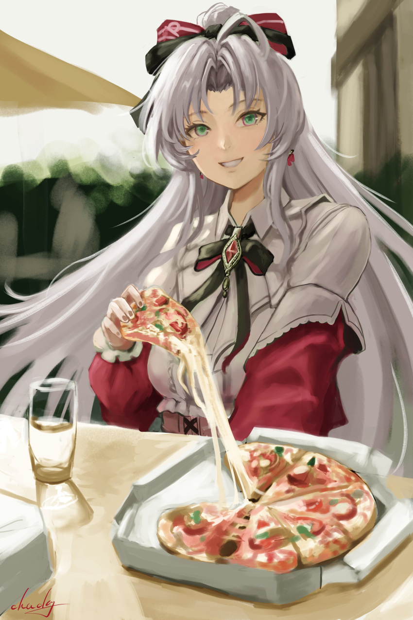 1girl, absurdres, black_bow, black_bowtie, blurry, blurry_background, bow, bowtie