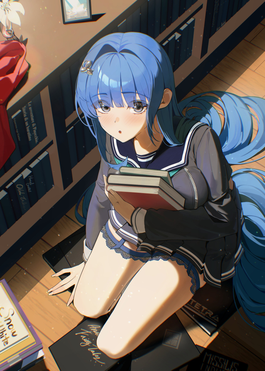 1girl, :o, absurdres, arcana_(fortune_mate)_(nikke), arcana_(nikke), black_eyes, black_sailor_collar, black_shirt