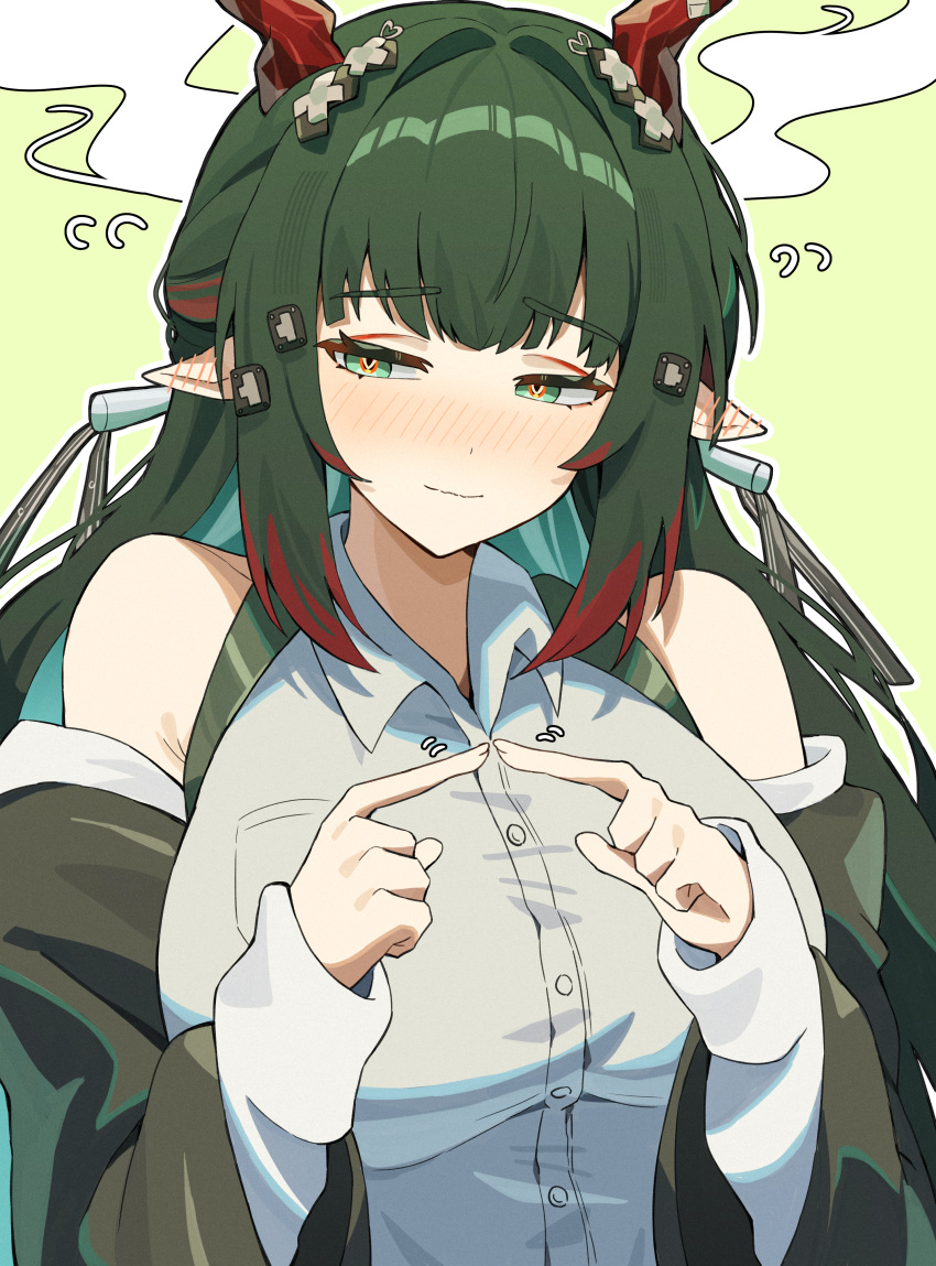 1girl, absurdres, alternate_costume, arknights, arknights:_endfield, bare_shoulders, breasts, dragon_girl