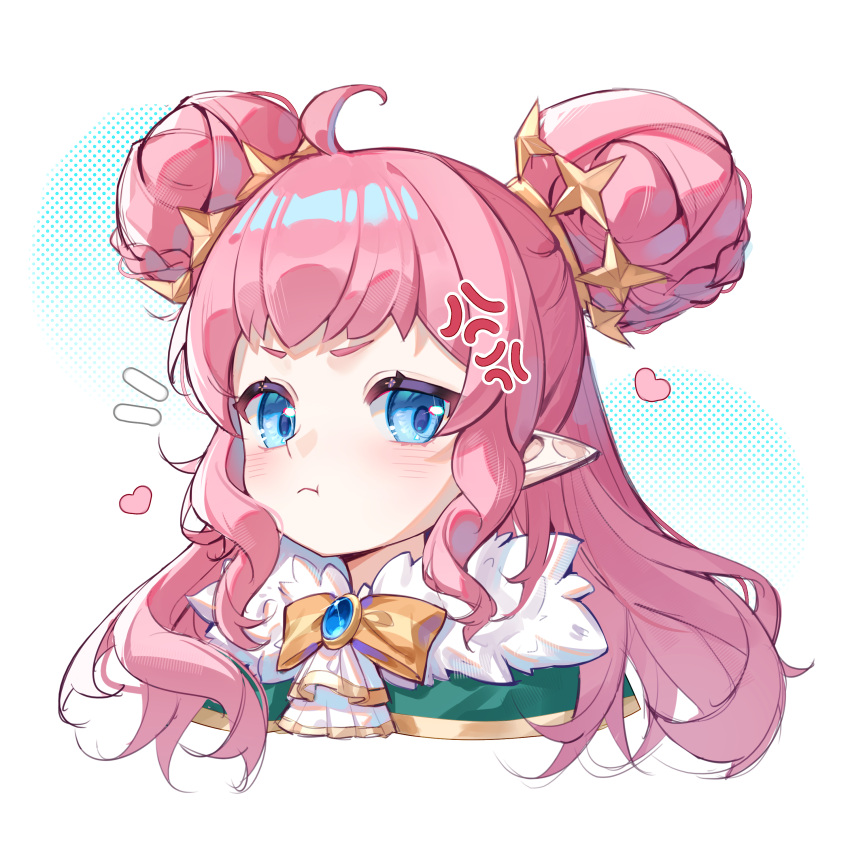 1girl, :t, absurdres, ahoge, anger_vein, blue_eyes, blush, bow
