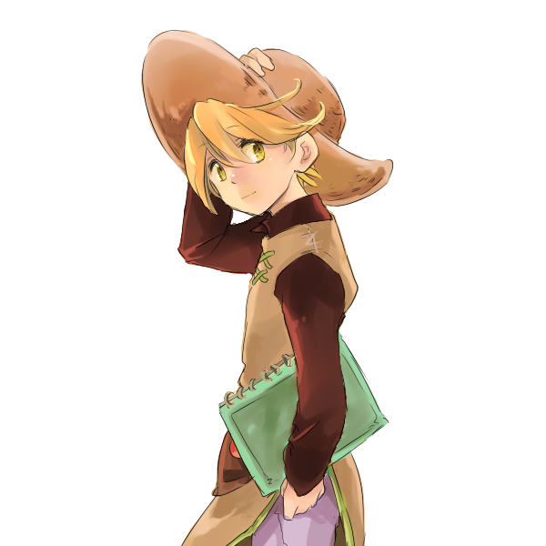 1girl, blonde_hair, goro_nyanko, hat, pokemon, pokemon_special, reverse_trap, side, standing, sun_hat, yellow_(pokemon), yellow_eyes