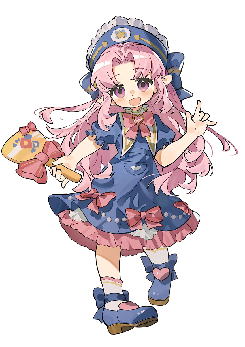 1girl, :d, absurdres, animal_print, annie_(roco_kingdom:_world), blue_bow, blue_dress, blush